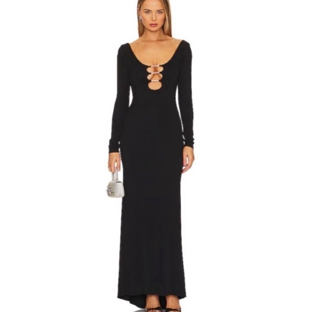 Alice + Olivia Kalena Scoop-Neck Long-Sleeve Cutout Maxi Dress